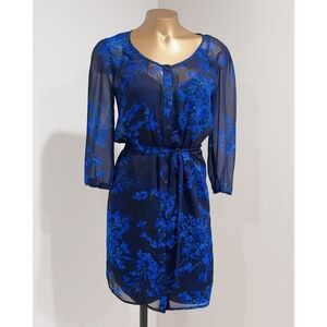 Express Women's Floral Print Sheer Overlay Shirt Dress Size XS